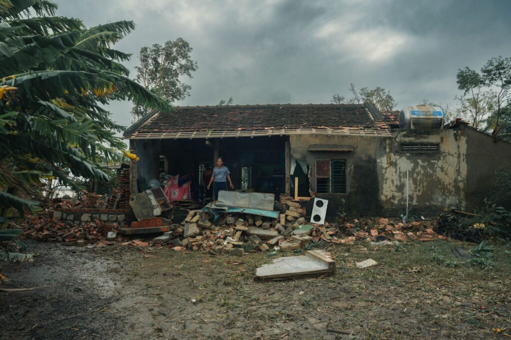 Storm damage being repaired